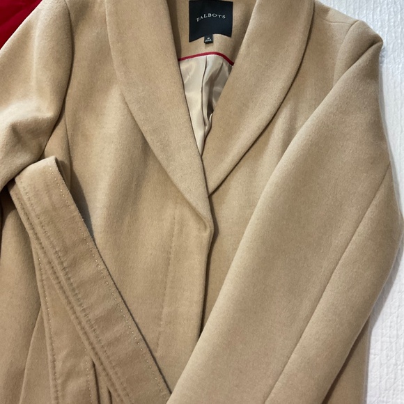 Talbots Wool Blend Tan Coat with Removable Faux Fur Collar Sz  14/16 - Picture 10 of 11